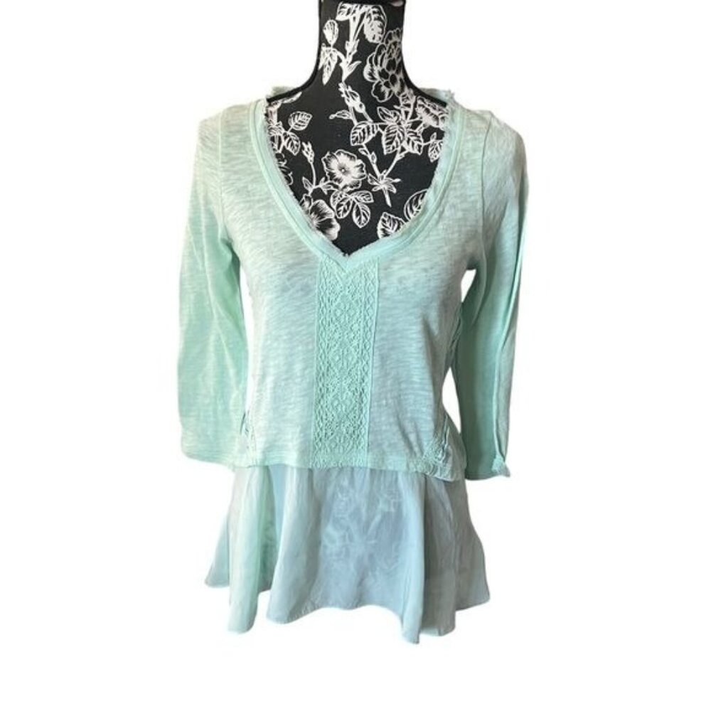 Meadow Rue Mint Green Layered V-Neck Blouse